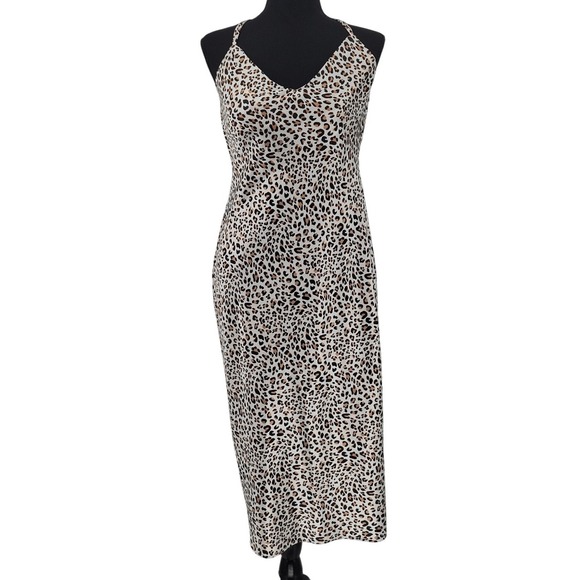 Everly Dresses & Skirts - Everly Leopard Print Slip Midi Dress Womens Size L Cowl Back V-Neck Date Night
